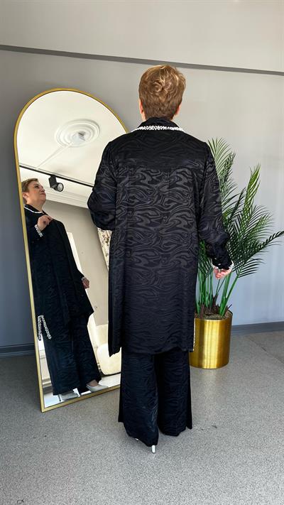 Selma Büyük Beden İncili Pantolonlu Takım