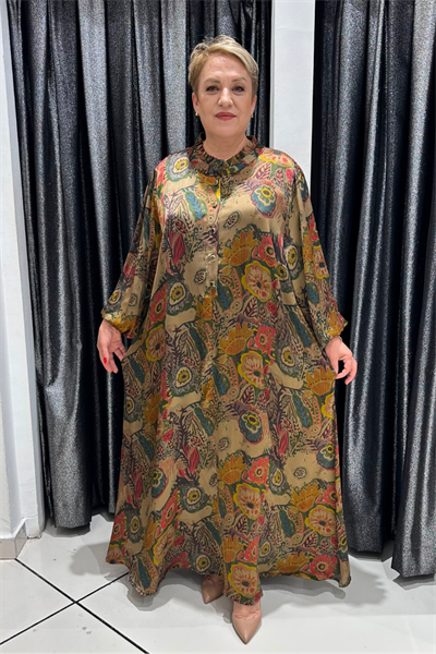 Selma Büyük Beden İpek Şifon Askılı İçlikli Elbise