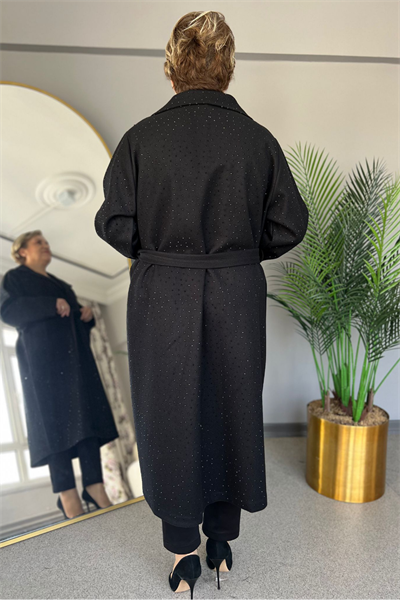 Selma Büyük Beden Işıltı Detaylı Şık Kaban