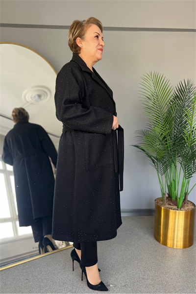 Selma Büyük Beden Işıltı Detaylı Şık Kaban