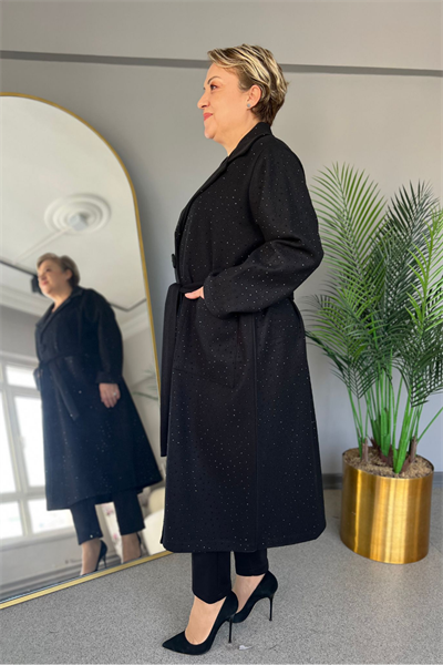 Selma Büyük Beden Işıltı Detaylı Şık Kaban