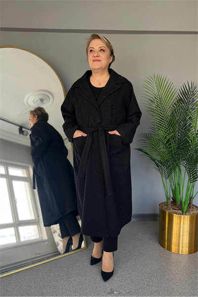 Selma Büyük Beden Işıltı Detaylı Şık Kaban