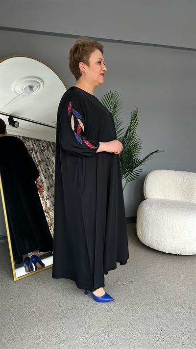 Selma Büyük Beden İşleme Kollu Elbise