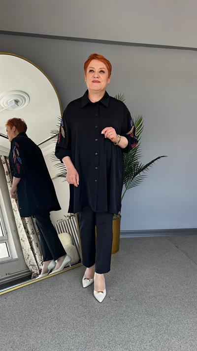 Selma Büyük Beden İşleme Kollu Gömlek