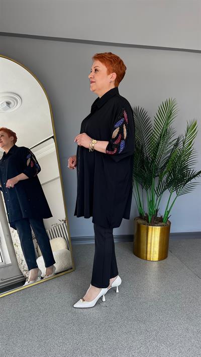 Selma Büyük Beden İşleme Kollu Gömlek