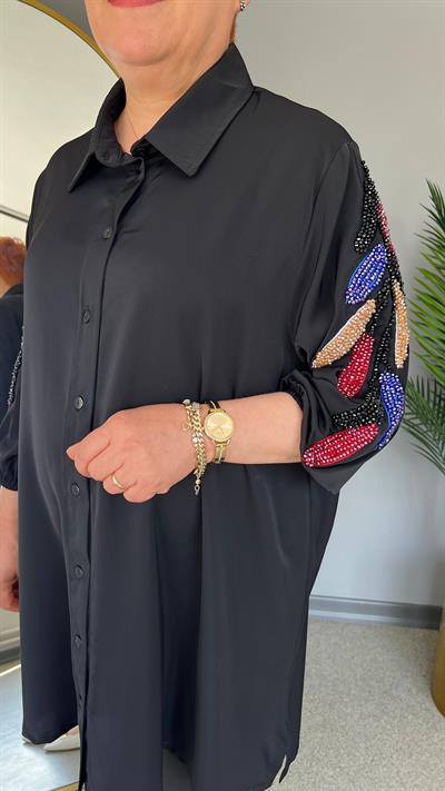 Selma Büyük Beden İşleme Kollu Gömlek