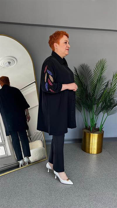 Selma Büyük Beden İşleme Kollu Gömlek