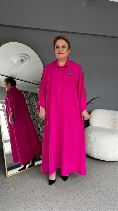 Selma Büyük Beden İşleme Taş Detaylı Elbise