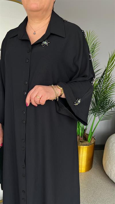 Selma Büyük Beden İşleme Taş Detaylı Elbise