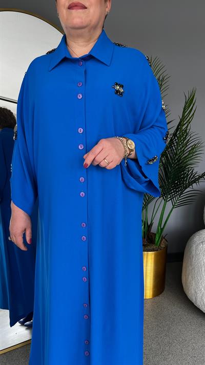 Selma Büyük Beden İşleme Taş Detaylı Elbise