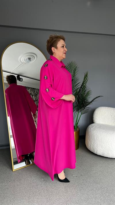 Selma Büyük Beden İşleme Taş Detaylı Elbise