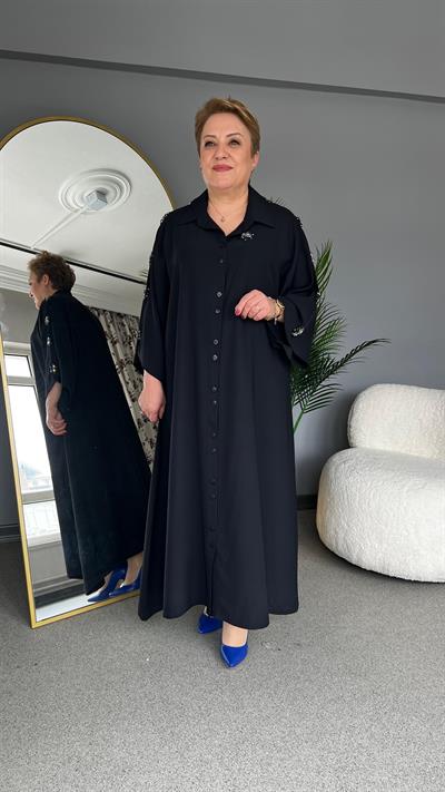 Selma Büyük Beden İşleme Taş Detaylı Elbise