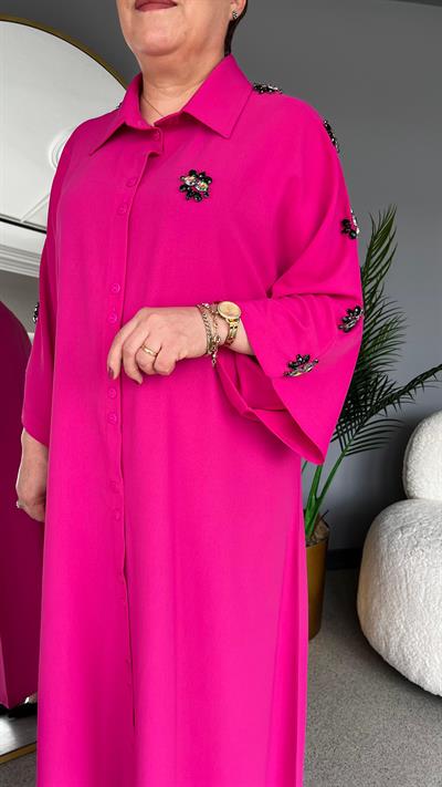 Selma Büyük Beden İşleme Taş Detaylı Elbise