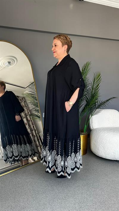 Selma Büyük Beden İşlemeli Elbise