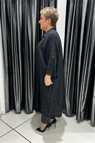 Selma Büyük Beden İşlemeli Gömlek Elbise