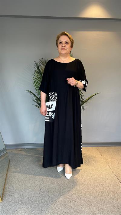 Selma Büyük Beden İşlemeli Viskon Elbise