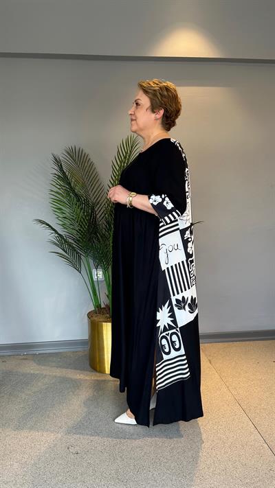 Selma Büyük Beden İşlemeli Viskon Elbise