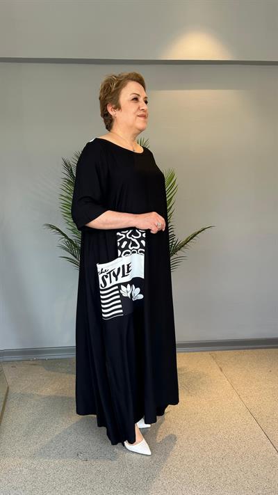 Selma Büyük Beden İşlemeli Viskon Elbise