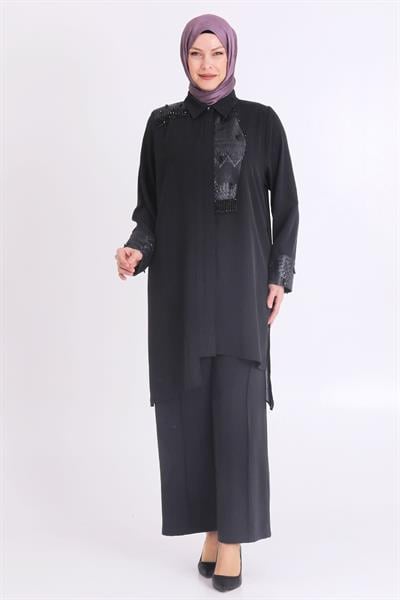 Selma Büyük Beden Jakar Kombinli Pantolonlu Abiye Takım