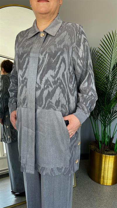 Selma Büyük Beden Jakarlı Lyocell Pantolonlu Takım