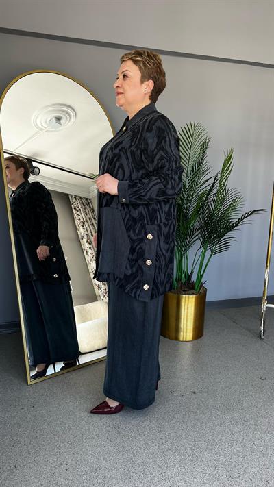 Selma Büyük Beden Jakarlı Lyocell Pantolonlu Takım