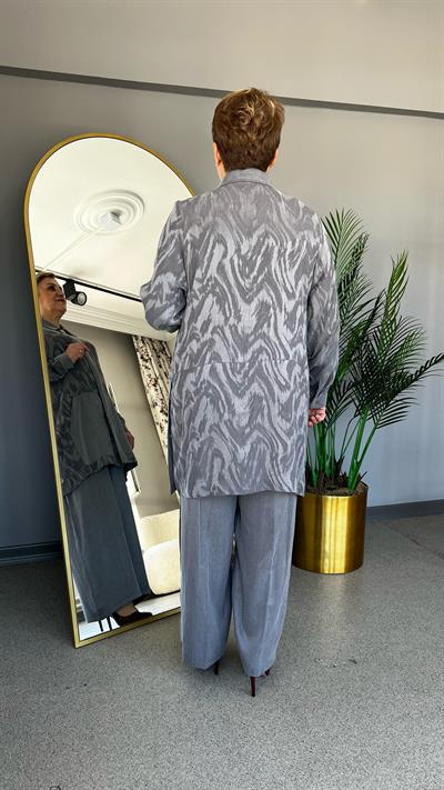 Selma Büyük Beden Jakarlı Lyocell Pantolonlu Takım