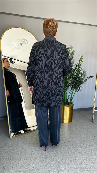 Selma Büyük Beden Jakarlı Lyocell Pantolonlu Takım