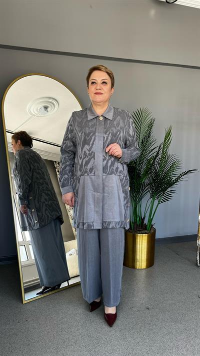 Selma Büyük Beden Jakarlı Lyocell Pantolonlu Takım