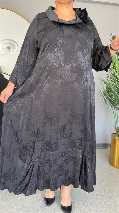Selma Büyük Beden Jakarlı Saten Elbise