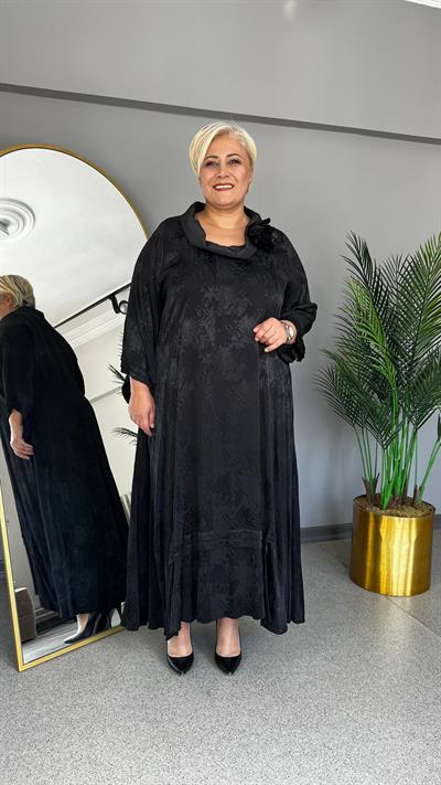 Selma Büyük Beden Jakarlı Saten Elbise