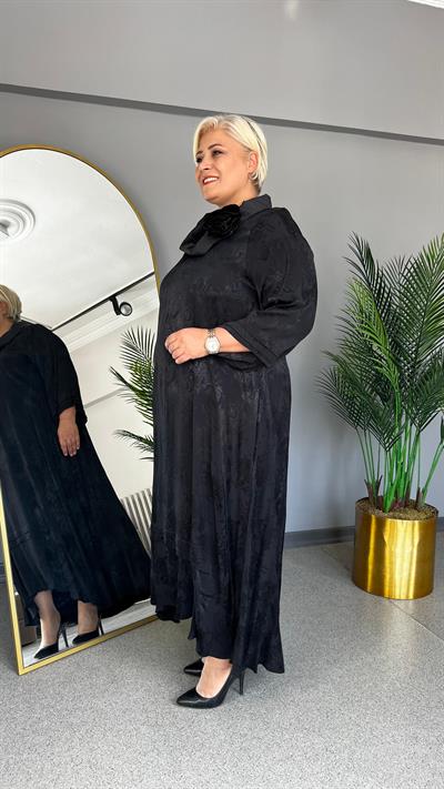 Selma Büyük Beden Jakarlı Saten Elbise