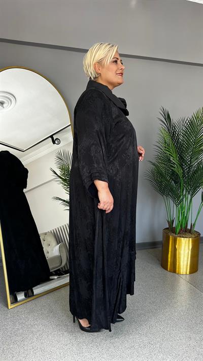 Selma Büyük Beden Jakarlı Saten Elbise