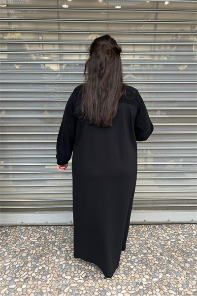 Selma Büyük Beden Kadife Detaylı Ferace/Pardesü