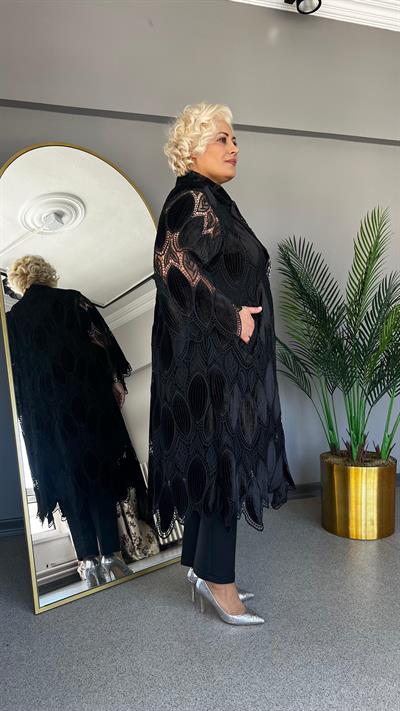 Selma Büyük Beden Kadife Güpür Ceket