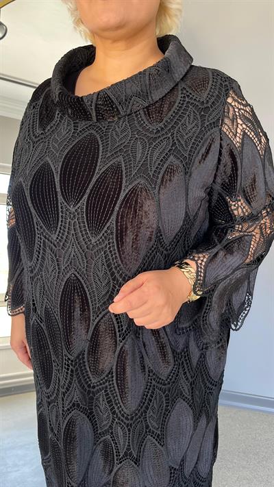 Selma Büyük Beden Kadife Güpür Elbise