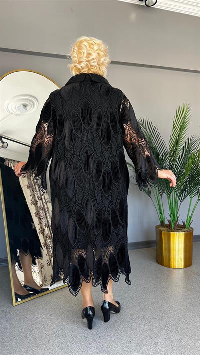 Selma Büyük Beden Kadife Güpür Elbise