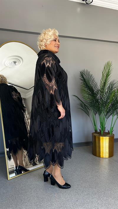 Selma Büyük Beden Kadife Güpür Elbise