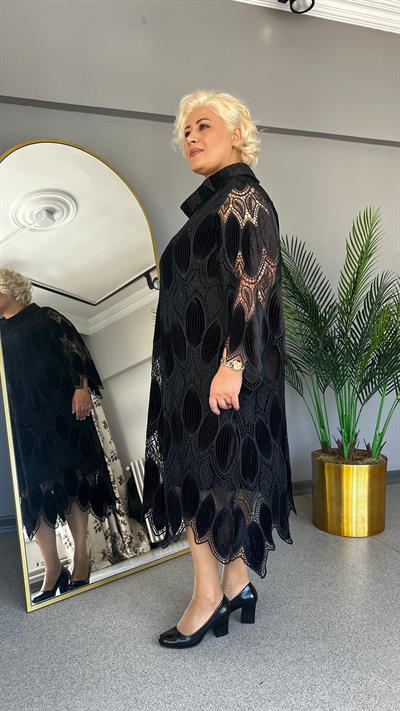 Selma Büyük Beden Kadife Güpür Elbise