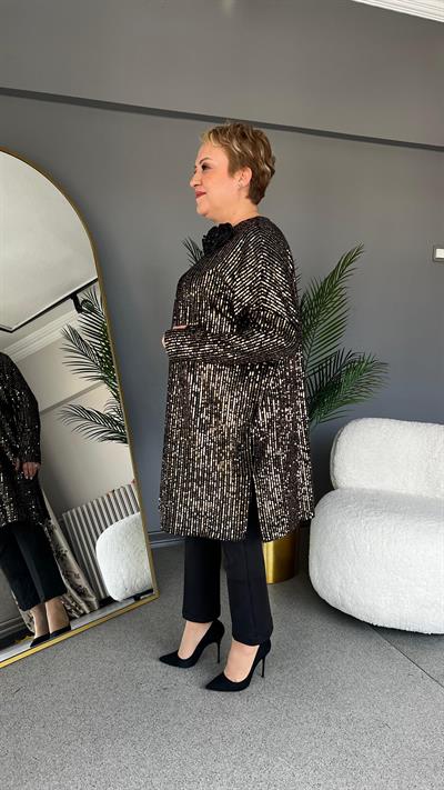 Selma Büyük Beden Kadife Kumaş Üzeri Payetli Elbise