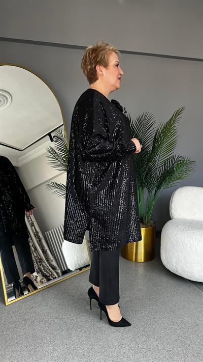 Selma Büyük Beden Kadife Kumaş Üzeri Payetli Elbise