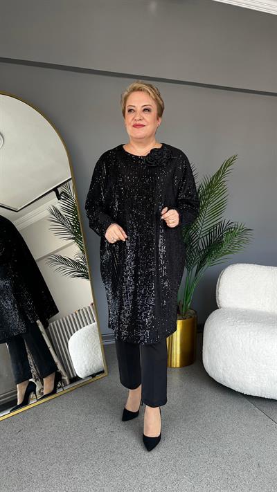 Selma Büyük Beden Kadife Kumaş Üzeri Payetli Elbise