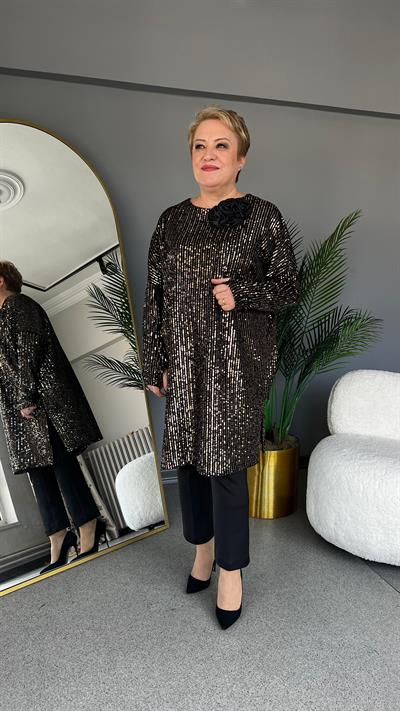 Selma Büyük Beden Kadife Kumaş Üzeri Payetli Elbise