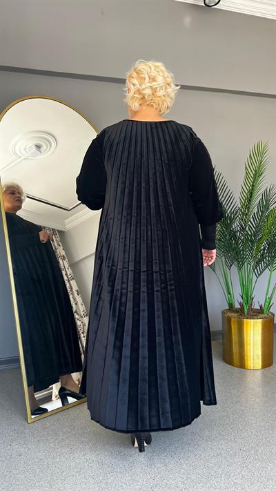 Selma Büyük Beden Kadife Plise Elbise