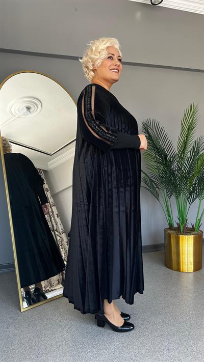 Selma Büyük Beden Kadife Plise Elbise