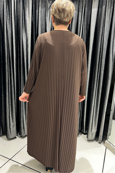 Selma Büyük Beden Kahverengi Elbise + Hediye Kolye