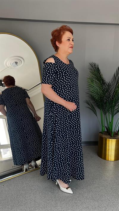 Selma Büyük Beden Kalp Desenli Örme Viskon Elbise