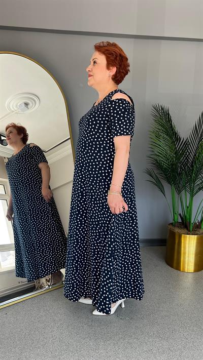 Selma Büyük Beden Kalp Desenli Örme Viskon Elbise