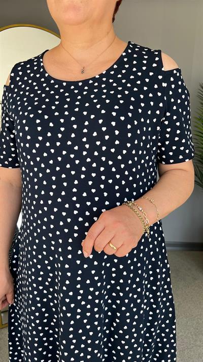 Selma Büyük Beden Kalp Desenli Örme Viskon Elbise