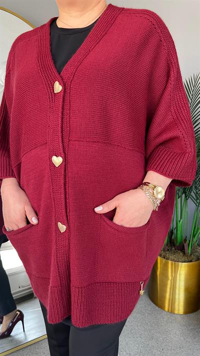 Selma Büyük Beden Kalp Düğmeli Hırka