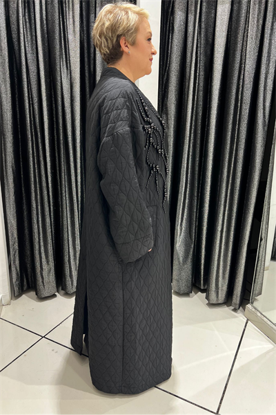 Selma Büyük Beden Kapitone Boncuk İşlemeli Pardesü